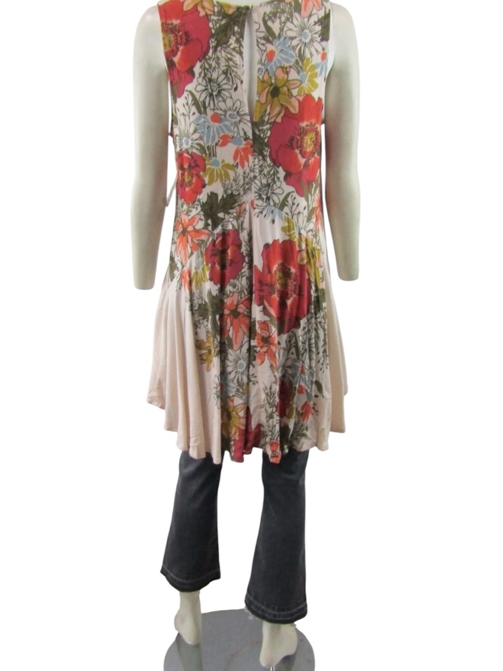 Free People Cream Tunic with Red Floral Print
